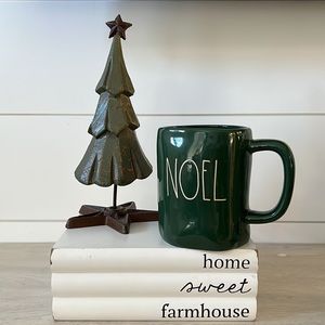 Rae Dunn NOEL green and white ceramic mug